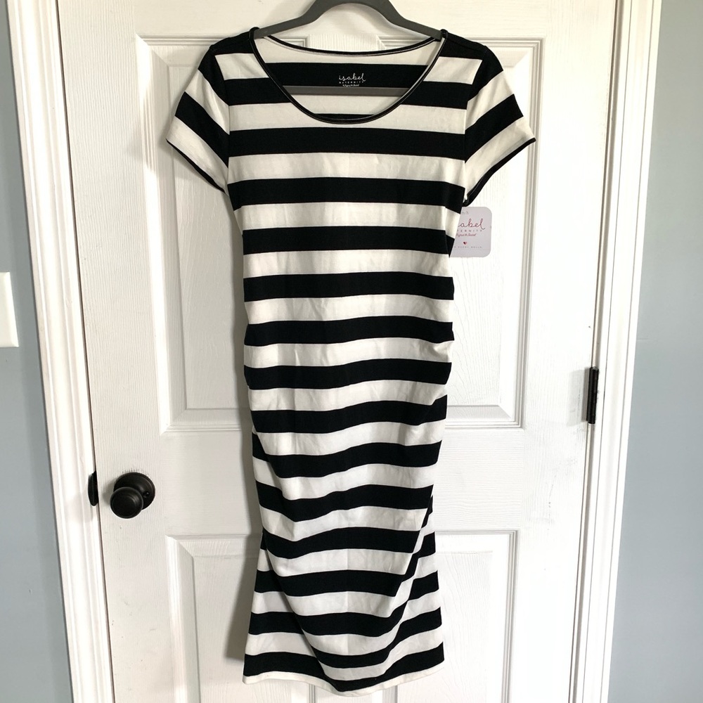 Isabel Maternity Black White Stripe Dress